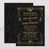 Art Deco Roaring 20s - Uitnodiging voor gouden wed (Voorkant / Achterkant)