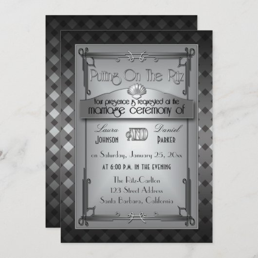 Art Deco Roaring Twenties Wedding Invitation Kaart (Voorkant / Achterkant)