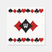 Art Deco Rode en Zwarte Kaart Kostuums - Monogramm Servetten (Voorkant)