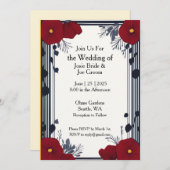 Art deco rode papavers bruiloft uitnodiging (Voorkant / Achterkant)