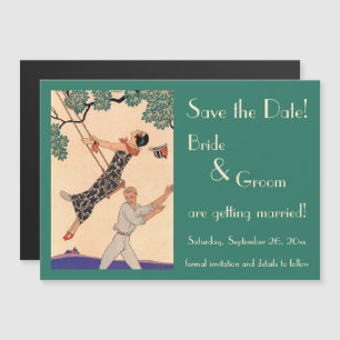 Art Deco, Romantic Swing Save the Date Magnetische Uitnodiging