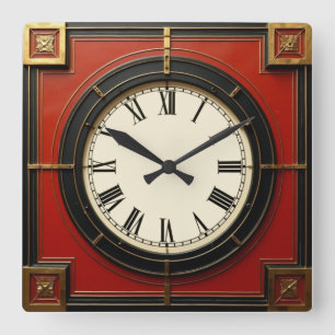 Art Deco Rood Vierkante Klok