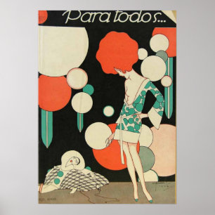 Art Deco-roodharige vrouwposter – 1920s geometrisc Poster