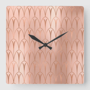 Art Deco Roos Gold Copper Geometry Elegant Vierkante Klok