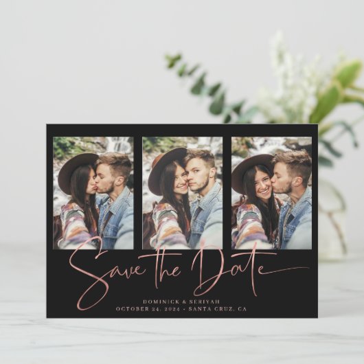 Art Deco Roos Gold Handgeschreven Opslaan Datum Save The Date (Staand voorkant)
