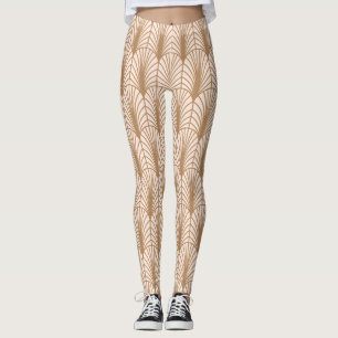 Art Deco Roos: Golden Peacock Feathers Leggings