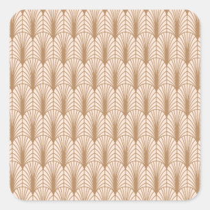 Art Deco Roos: Golden Peacock Feathers Vierkante Sticker