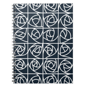 Art Deco Roos Pleinen Gestileerde Bloemen marinebl Notitieboek