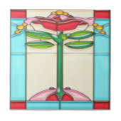 Art Deco Roos Tree-Glas in lood Tegeltje (Voorkant)