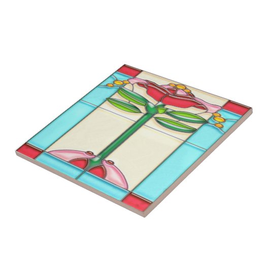 Art Deco Roos Tree-Glas in lood Tegeltje (Zijkant)