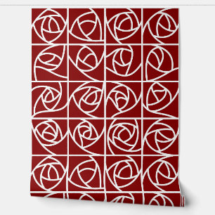 Art Deco Roos Vierkantjes Gestileerde Bloemen Prim Behang