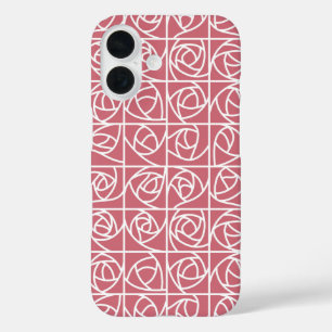 Art Deco Roos Vierkantjes Gestileerde Bloemroze iPhone 16 Hoesje