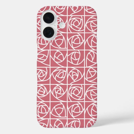 Art Deco Roos Vierkantjes Gestileerde Bloemroze Case-Mate iPhone Case (Achterkant)