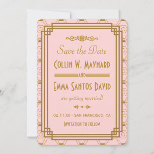 Art Déco Rose Enregistrer La Date Invitations