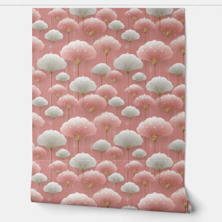 Art Deco Roze Bloemen Behang