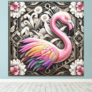 Art Deco Roze Flamingo Canvasprint Canvas Afdruk