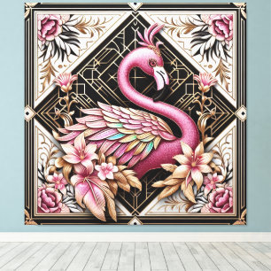 Art Deco Roze Flamingo Canvasprint Canvas Afdruk