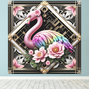 Art Deco Roze Flamingo Canvasprint Canvas Afdruk
