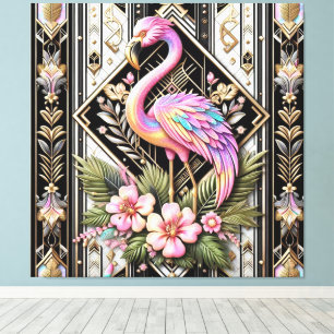 Art Deco Roze Flamingo Canvasprint Canvas Afdruk