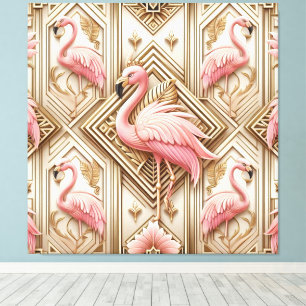 Art Deco Roze Flamingo Canvasprint Canvas Afdruk