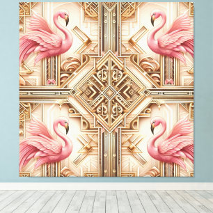 Art Deco Roze Flamingo Canvasprint Canvas Afdruk