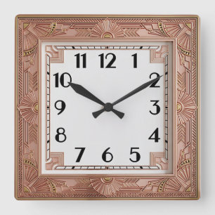 Art Deco Roze Vierkante Klok