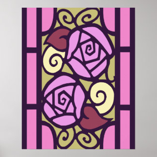 Art Deco-Rozen in roze en goud Poster