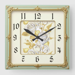 Art Deco Rozen Vierkante Klok