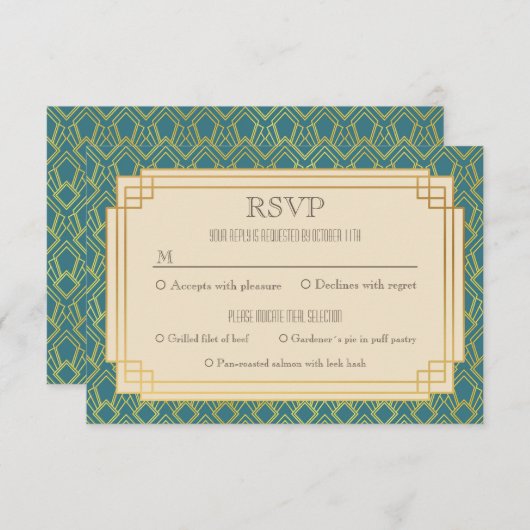 Art deco rsvp Kaart (Voorkant / Achterkant)