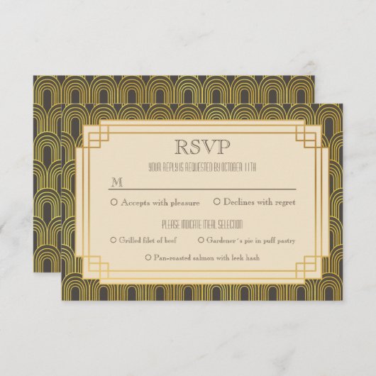Art deco rsvp kaart (Voorkant / Achterkant)