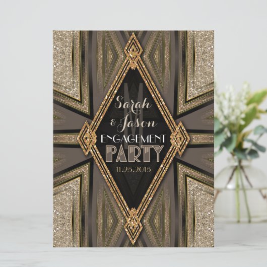 Art Deco Rustieke Gouden Romantiek Verlovingsring Kaart (Staand voorkant)