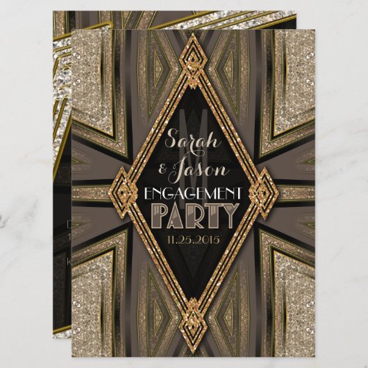 Art Deco Rustieke Gouden Romantiek Verlovingsring Kaart (Voorkant / Achterkant)