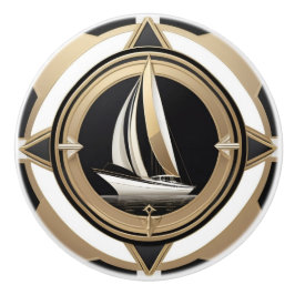 Art Deco Sailing Boat Black White Gold Nautical Keramische Knop
