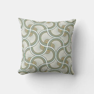 Art Deco Saliegroen en Gouden Geometrische Waaiers Kussen