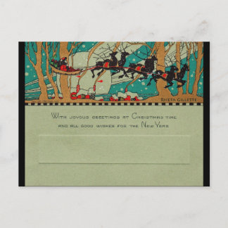 Art Deco Santa aan de hemel Feestdagenkaart