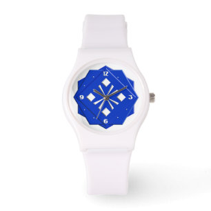 Art Deco sapphire blue geometrisch patroon Horloge