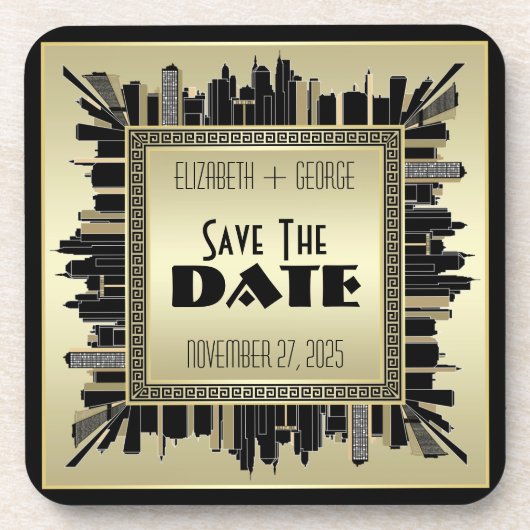 Art Deco Save the Date Champagne Gold Gatsby Glam Bier Onderzetter (Voorkant)