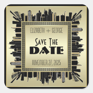 Art Deco Save the Date Champagne Gold Gatsby Glam Vierkante Sticker