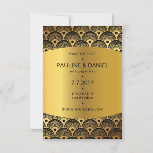 Art Deco Save the Date Golden Squares Vip Kaart
