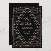 Art Deco Save the Date Nepgoud Zwart Kaart (Voorkant / Achterkant)
