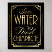 Art Deco SAVE WATER DRINK CHAMPAGNE Sign Print (Voorkant)