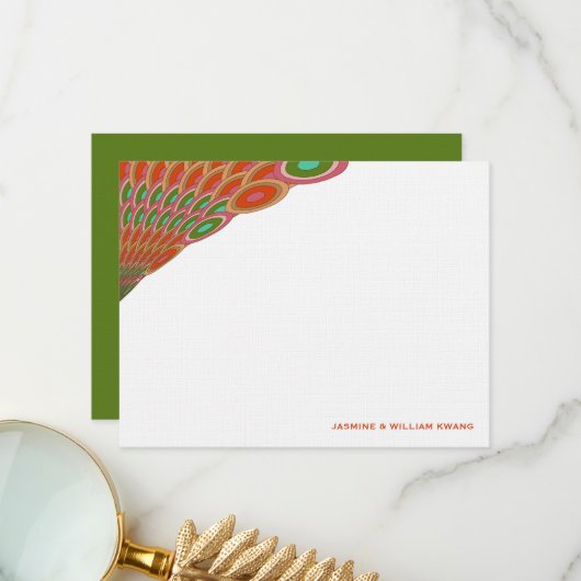 Art Deco  Scallop Fan Boho Asian Wedding Bedankkaart (Voorkant / Achterkant in situ)