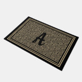 Art Deco Scallops Zwart Tan Custom Monogram Design Deurmat (Schuin)