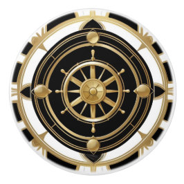 Art Deco Schip Wiel Zwart Wit Goud Nautisch Keramische Knop