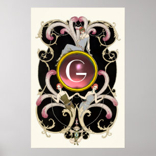 ART DECO SCHOONHEID MODE ROZE EDELE STEEN MONOGRAM POSTER