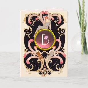 ART DECO SCHOONHEID MODE ROZE EDELSTEEN MONOGRAM V KAART