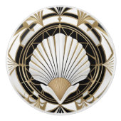 Art Deco Seashell Zwart Wit en Goud Shell Keramische Knop (Voorkant)