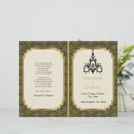 Art Déco seigaiha chandelier programme de mariage (Debout devant)