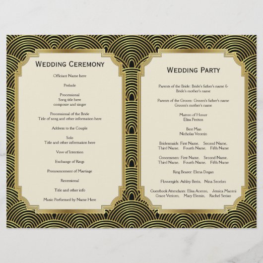 Art Déco seigaiha chandelier programme de mariage  (Dos)