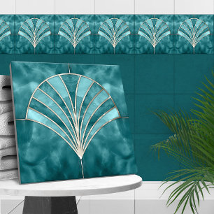 Art Deco Shell - Blauw Marmer & Parel Tegeltje